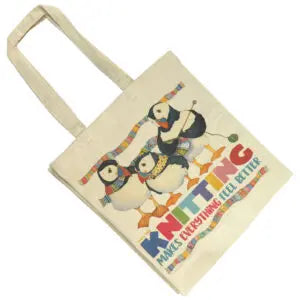 Emma Ball Knitting Puffins Canvas Tote Bag