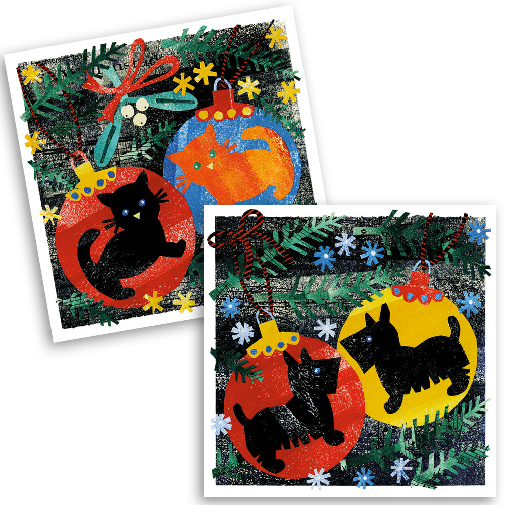 Cats and Dogs Baubles Christmas 6 Card Pack